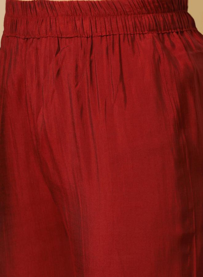 globus Women Maroon Gold Foil Print Anarkali Kurta and Elasticated Pants Set - Image 4